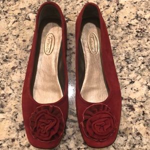 Talbots red suede flats with flower detail. 6.5